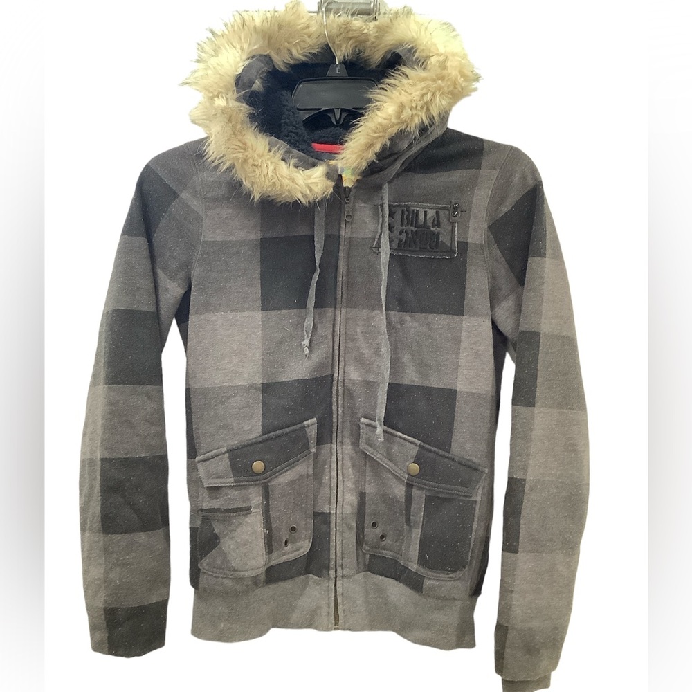 Women’s/Juniors quilted, checkered jacket. Billabong, Gray, M